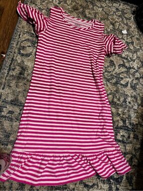 City Studio Pink and White Striped Cold-Shoulder Girls' Casual Dress